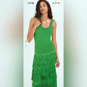 Mango x Simon Miller Knitted Green Dress with Fringe Design, size 6